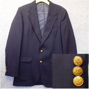 Vintage USA Made Hopsack Blazer Mens 40R M Navy Blue Gold Buttons Jacket GIMBELS